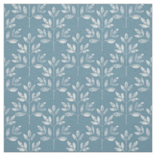 White leaves seamless pattern on blue fabric