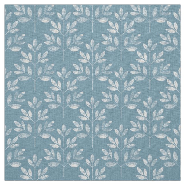 White leaves seamless pattern on blue fabric (Swatch)