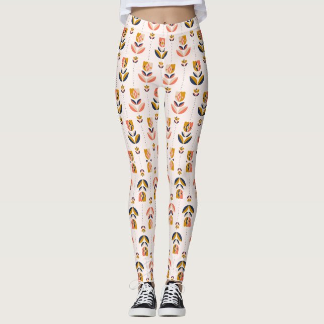 white leggings with a colourful abstract flower  (Front)