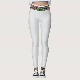 White leggings with rose floral design