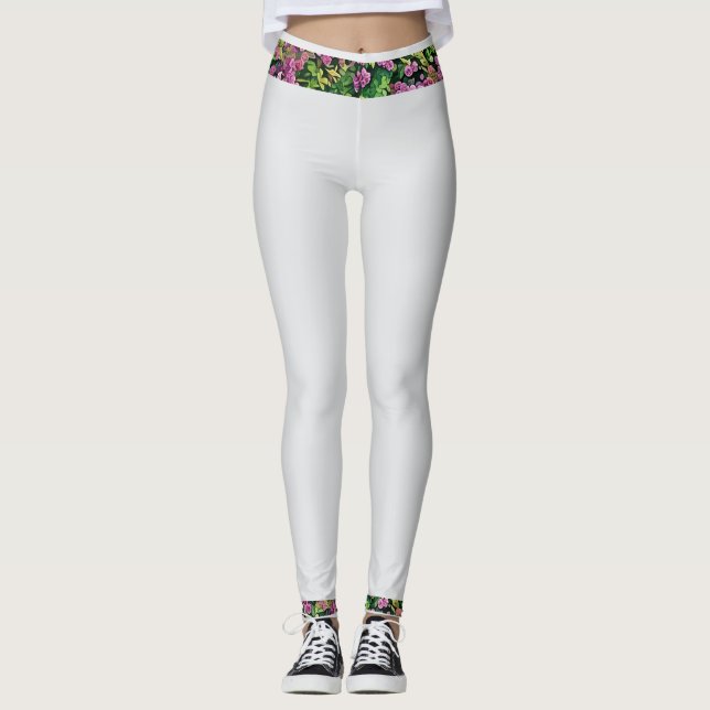 White leggings with rose floral design (Front)