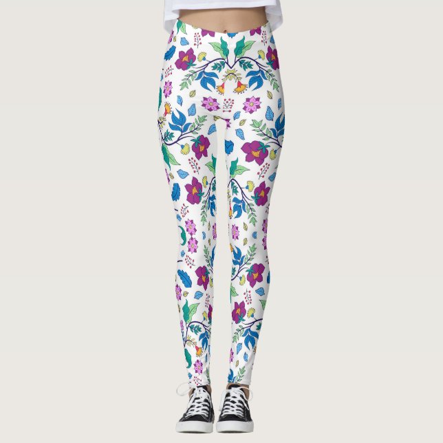 White leggings with vibrant floral patterns (Front)