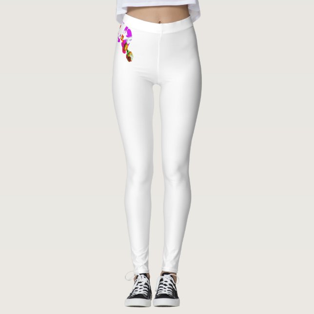 White leggins with orchid print  leggings (Front)