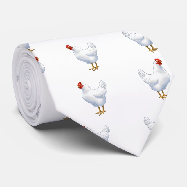 White Leghorn Chicken Cute Hen Tie (Rolled)