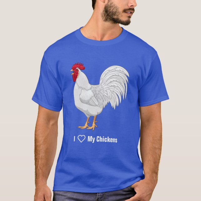 White Leghorn Chicken Rooster Crowing T-Shirt (Front)