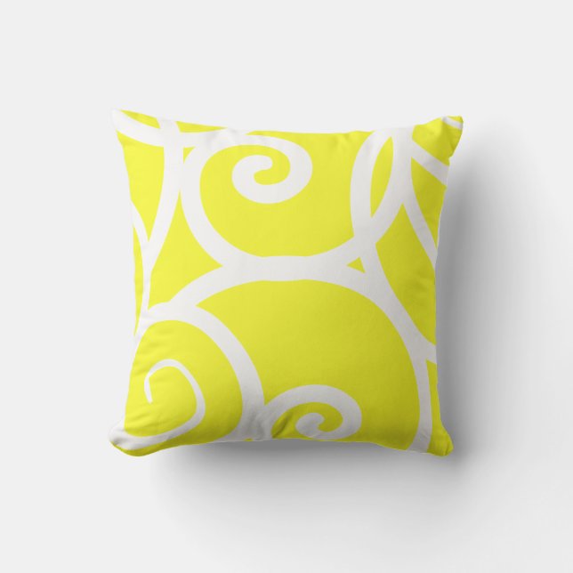 white + Lemon yellow outdoor or indoor abstract Cushion (Front)