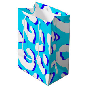 White Leopard Print Blue Navy Medium Gift Bag