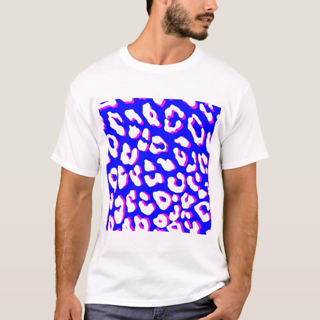 White Leopard Print Blue Pink T-Shirt (Front)