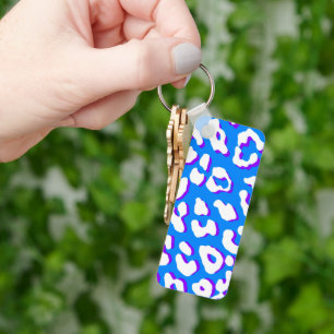 White Leopard Print Blue Purple Key Ring