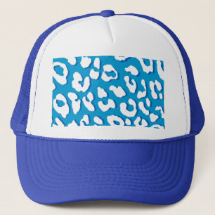 White Leopard Print Blue Trucker Hat