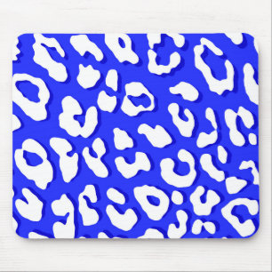 White Leopard Print Dark Blue Mouse Mat