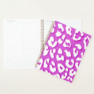 White Leopard Print Lavender Planner