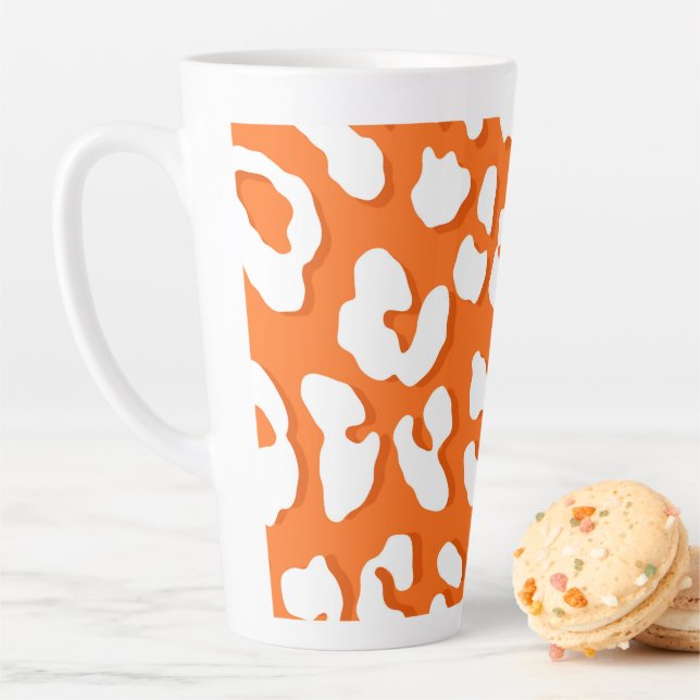 White Leopard Print Orange Latte Mug (In Situ)