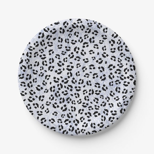 White Leopard Print Paper Plate (Front)