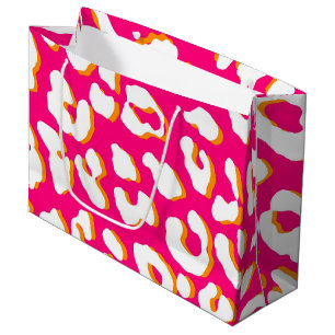 White Leopard Print Pink Orange Large Gift Bag
