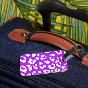 White Leopard Print Purple Luggage Tag