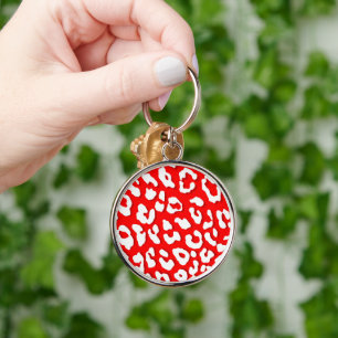 White Leopard Print Red Key Ring
