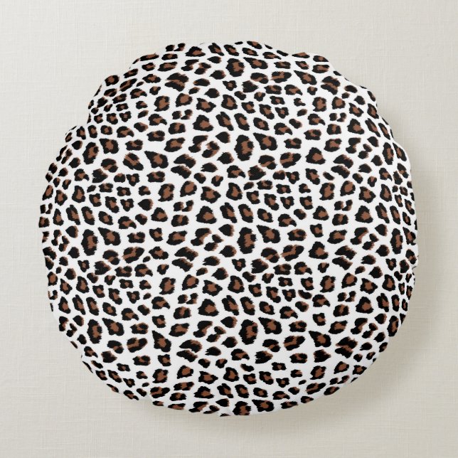 White Leopard Print  Round Cushion (Front)
