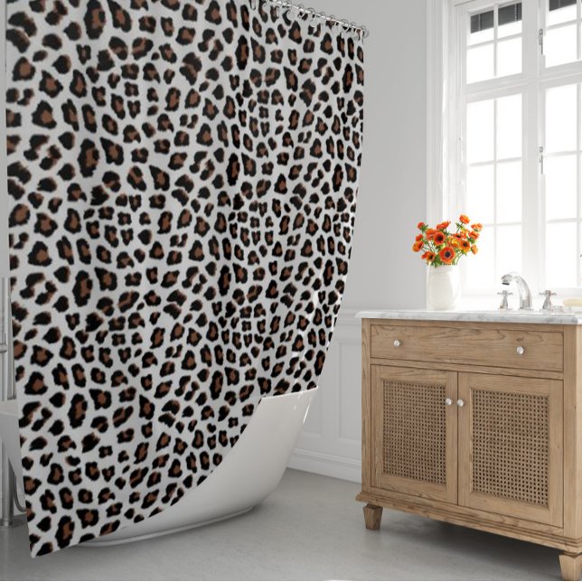 White Leopard Print  Shower Curtain (Leopard Print New Shower Curtain by Looly Elzayat
)