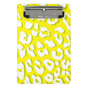 White Leopard Print Yellow Mini Clipboard