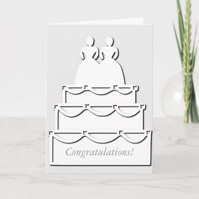 White Lesbian Wedding Cake Card (Front)