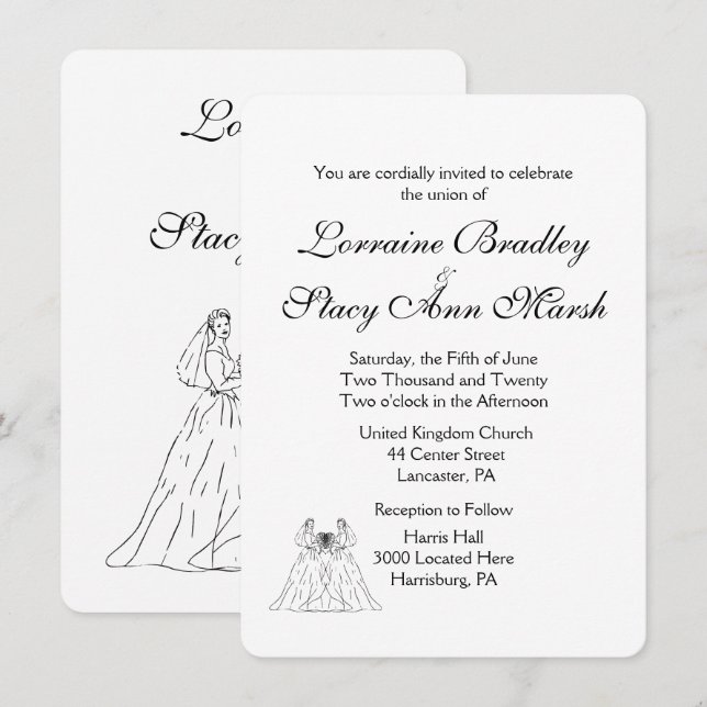 White Lesbian Wedding Invitatioin Invitation (Front/Back)