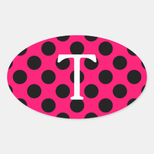 White Letter T Monogram with Polka Dots Oval Sticker