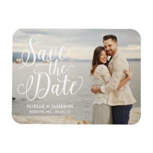 White Lettered Overlay Save the Date Magnet