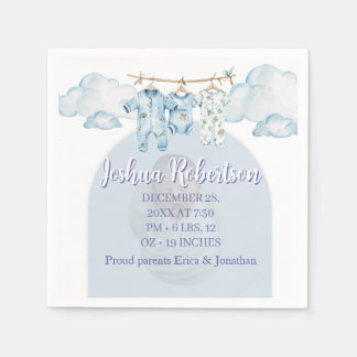 white lettering adorable birth announcement card napkin