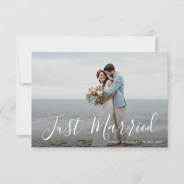 white lettering Just married wedding announcement (Front)