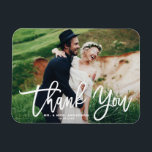 White Lettering Modern Photo Wedding Thank You Magnet<br><div class="desc">Express your gratitude with our customisable photo wedding thank you magnet, featuring elegant modern calligraphy. This design seamlessly blends personal sentiment with contemporary style, making it the perfect way to thank your guests for sharing in your special day. Showcase your favourite wedding photos adding a personal touch that captures the...</div>