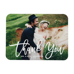 White Lettering Modern Photo Wedding Thank You Magnet
