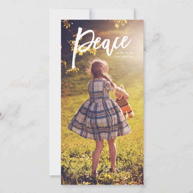 White Lettering Peace Christmas Photo Card (Front)