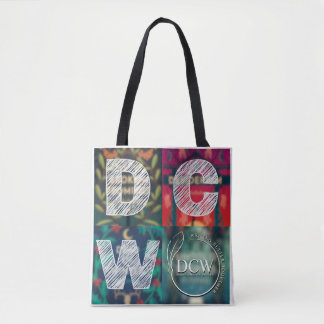 White letters on cover backgrounds DCW Tote