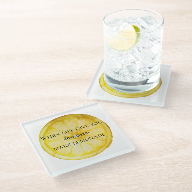 White Life Gives You Lemons Quote Glass Coaster (Angled)