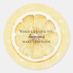 White Life Gives You Lemons Quote Glitter Classic Round Sticker