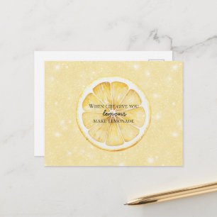 White Life Gives You Lemons Quote Glitter Postcard