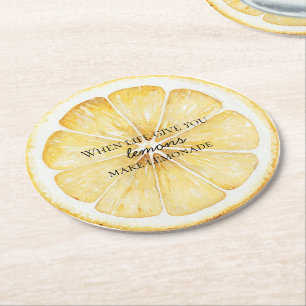 White Life Gives You Lemons Quote Round Paper Coaster