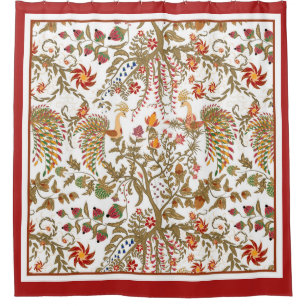 White light birds flowers floral tree forest fairy shower curtain