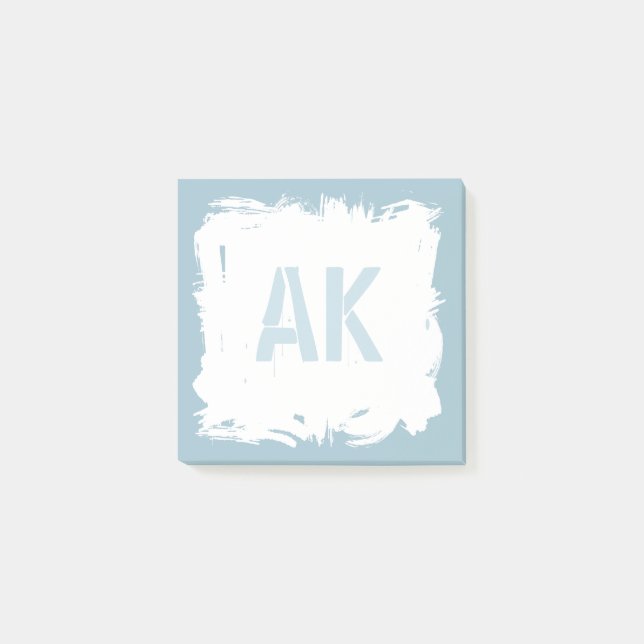 White Light Blue Brush Strokes Cool Monogram Post-it Notes (Front)