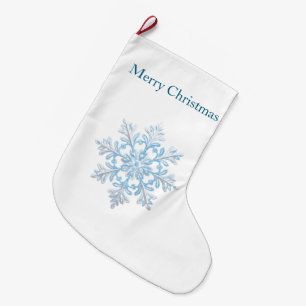 White Light Blue Christmas Snowflake Large Christmas Stocking