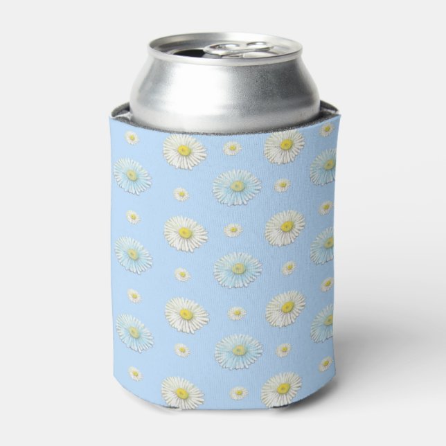 White & light blue Daisy Pattern  Can Cooler (Can Front)