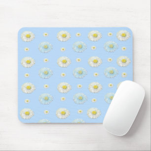 White & light blue Daisy Pattern  Mouse Mat