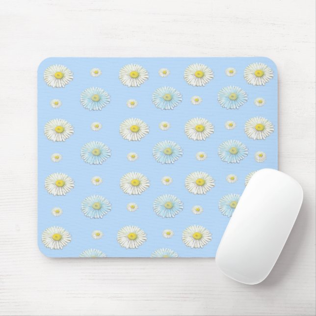 White & light blue Daisy Pattern  Mouse Mat (With Mouse)
