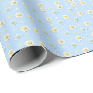 White & light blue Daisy Pattern Wrapping Paper