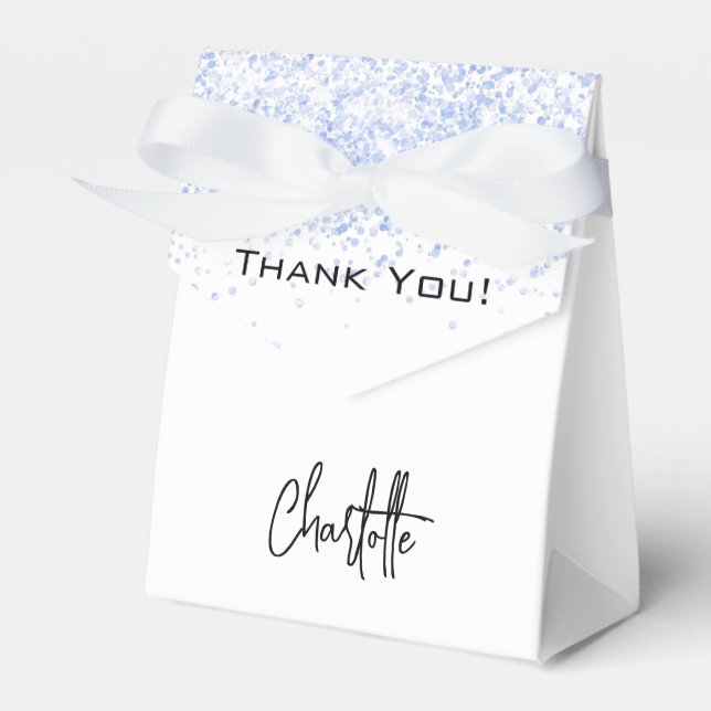 White light blue glitter sparkles name thank you favour box (Front Side)