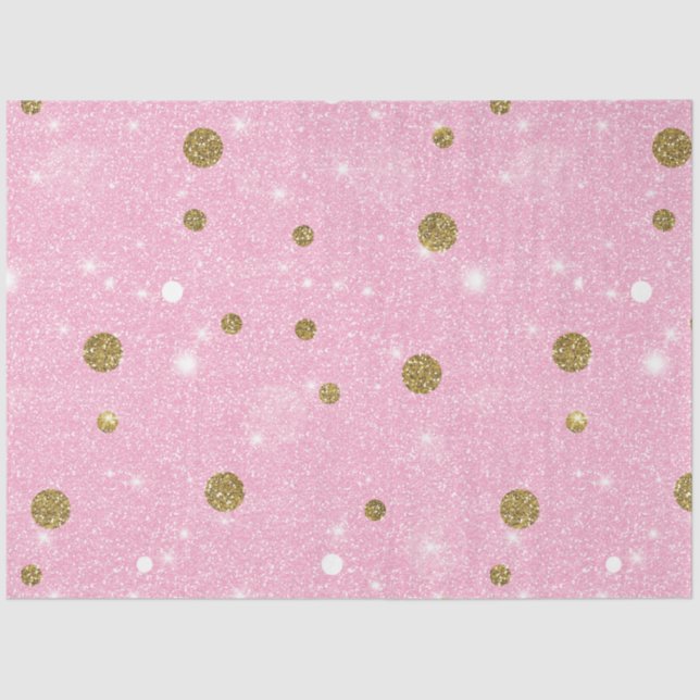 White Light Gold Pink Glitter Polka Dots Christmas Tissue Paper (Front)