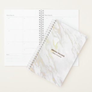 White & light-Gold Tones Faux Marble Planner
