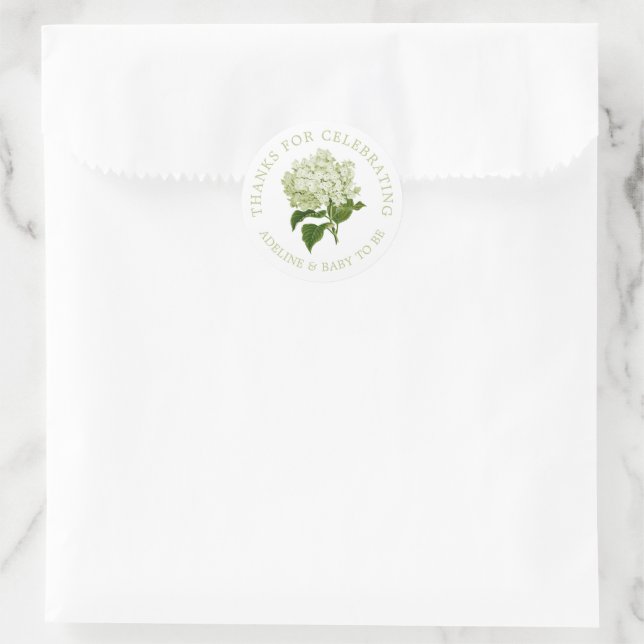 White Light Green Hydrangea Thank You Favour Classic Round Sticker (Bag)
