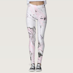 White Light Pink & Grey Marble Swirls Leggings